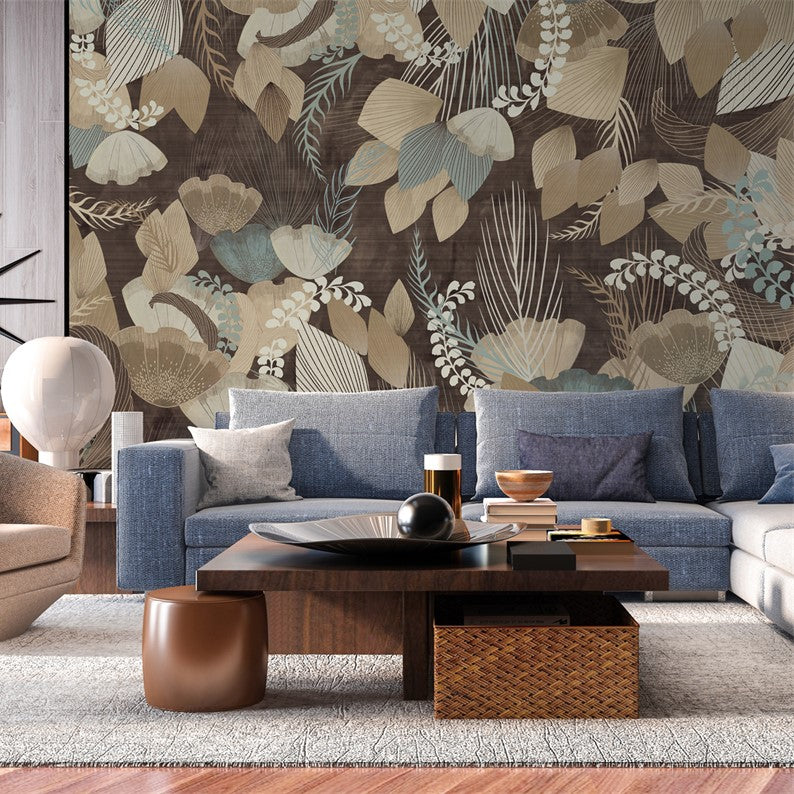 dark floral wallpaper for living room