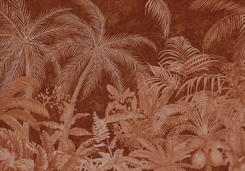 Tropical flavor: gold sketch style botanical wallpaper