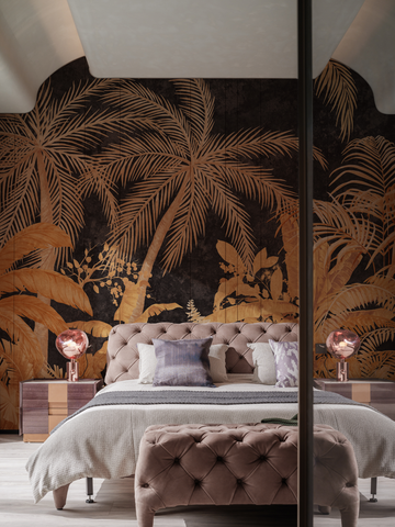 Tropical flavor: gold sketch style botanical wallpaper