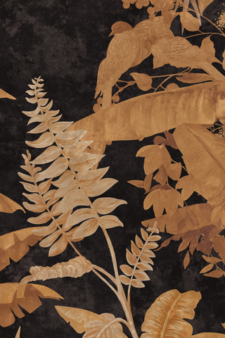 Tropical flavor: gold sketch style botanical wallpaper