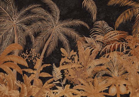 Tropical flavor: gold sketch style botanical wallpaper