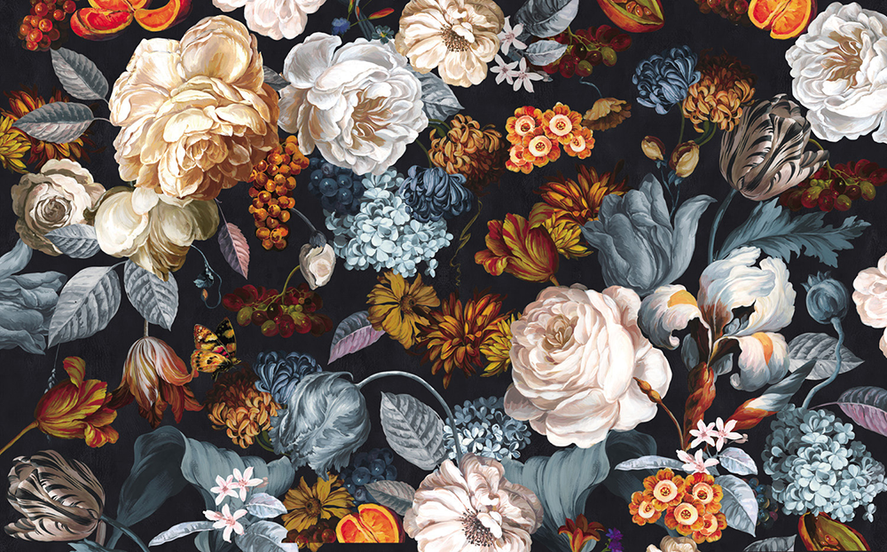 dark large floral wallpaper colorful