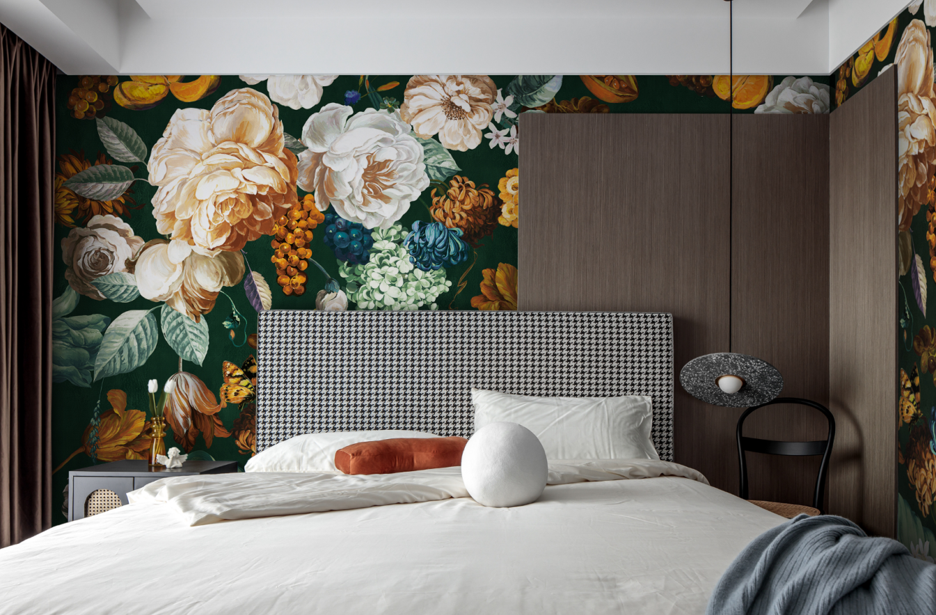 dark large colorful floral wallpaper for bedroom