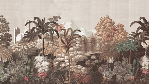 Vintage style botanical forest wallpaper