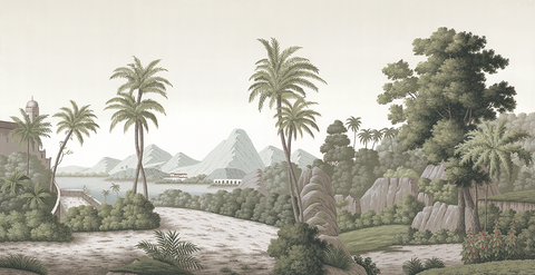 Tranquil landscape: classical style tropical landscape forest wallpaper