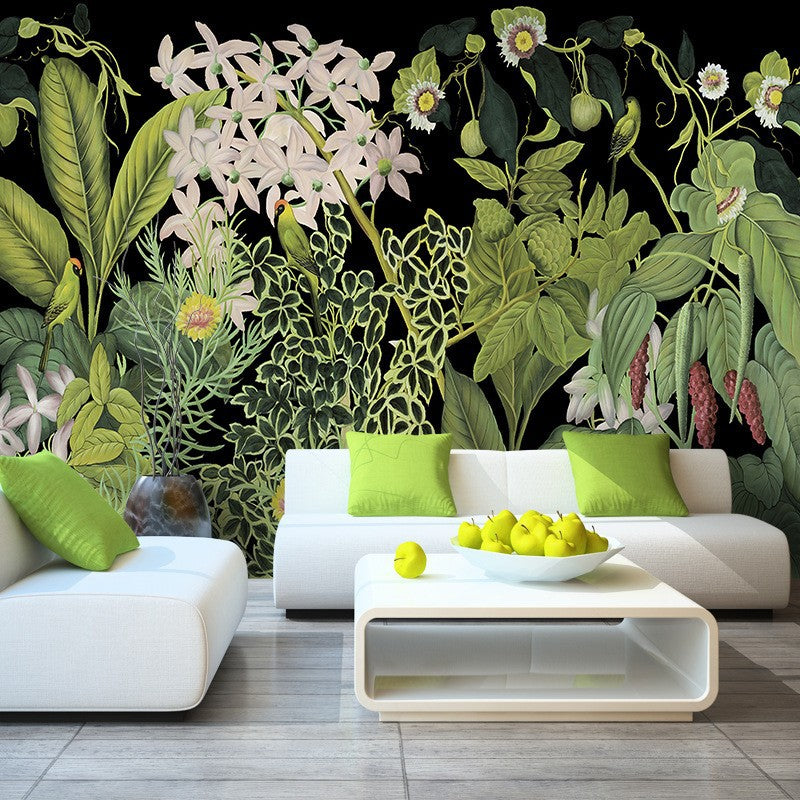 dark floral background wallpaper mural for living room