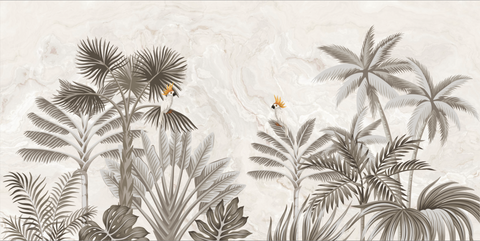 Plain Scandinavian style tropical leaves forest wallpaper