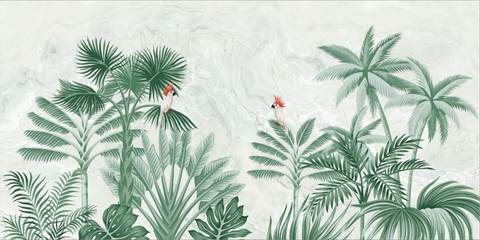 Plain Scandinavian style tropical leaves forest wallpaper