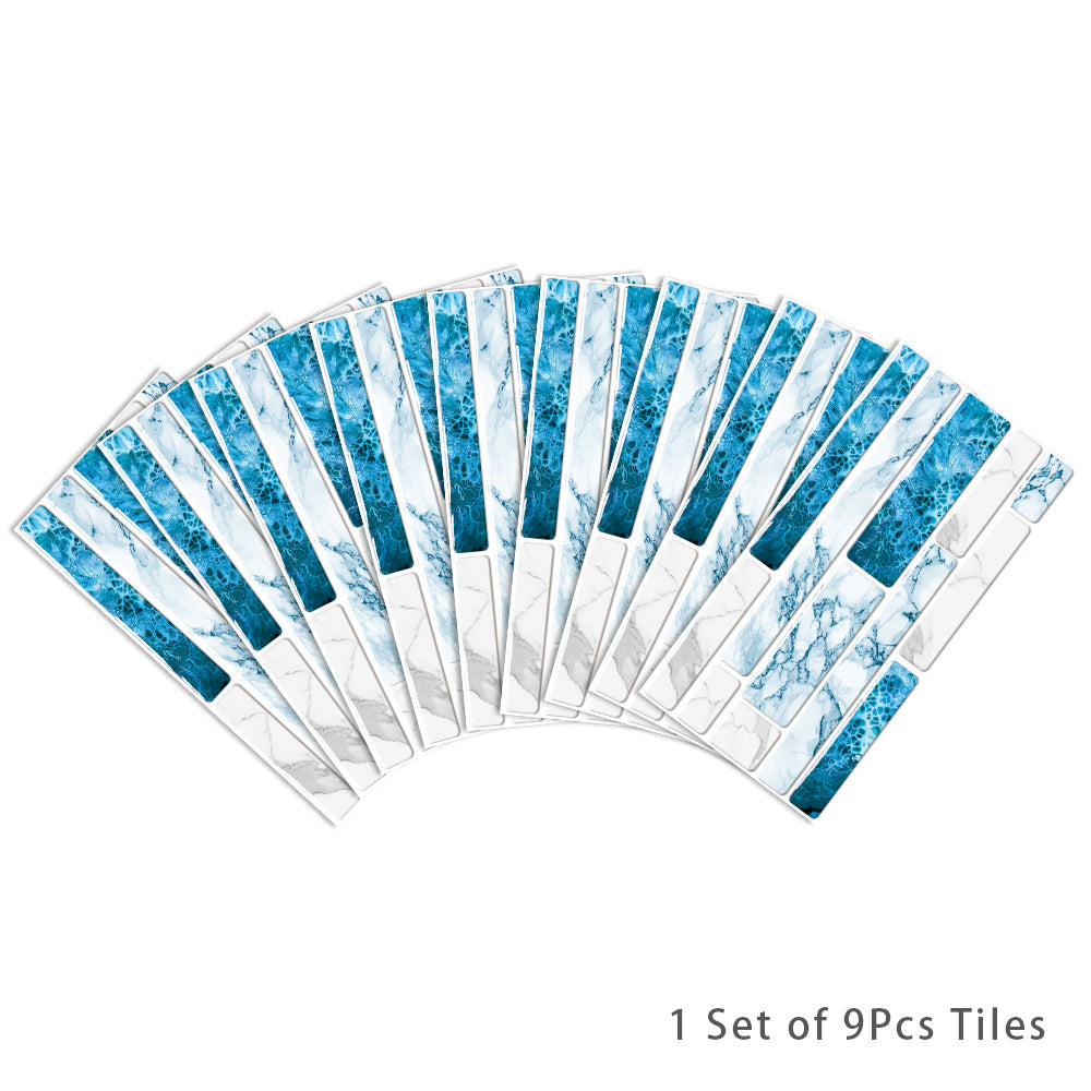 Blue and White Splicing Marble Texture Floor Stickers Peel and Stick