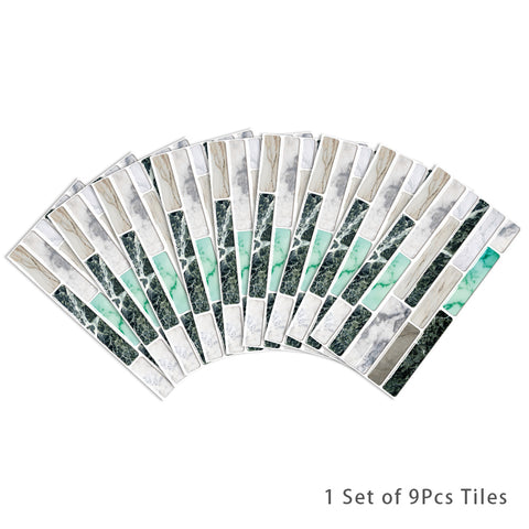 White and Green Splicing Marble Texture Floor Stickers Peel and Stick