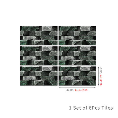 Greyish Green Simulates 3D Stone Texture Wallpaper Rustic Tiles Stickers