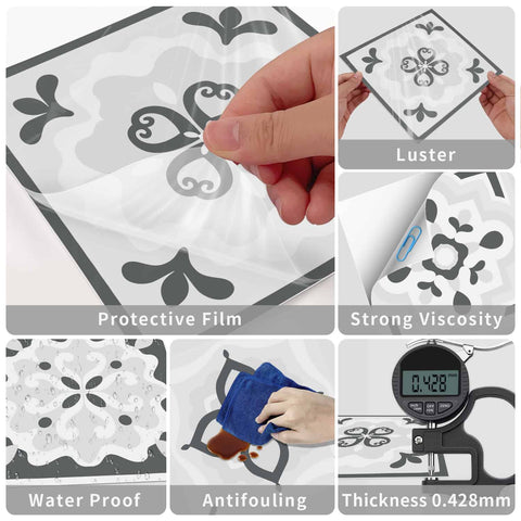 24 Pcs Set Black & White Collection Peel and Stick Tile Stickers backsplash Tile Decals Bathroom & Kitchen Vinyl Wall Decals Easy to Apply Just Peel & Stick Home Decor