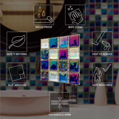 DIY Peel and Stick Tiles with Crystal Mosaic, Waterproof and Self-Adhesive for Home, Kitchen, and Bathroom