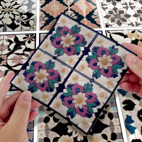 Artistic floral tile stickers make the space bloom with elegance