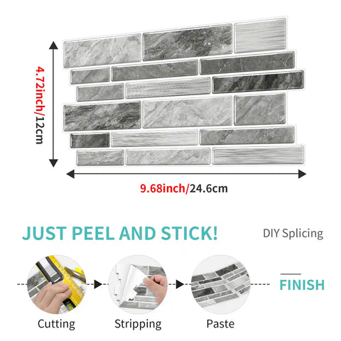 Special Shaped Marble Tile Sticker (Light Grey) 12pcs Peel And Stick Wallpaper Luxury and Elegant Style Wall Decor