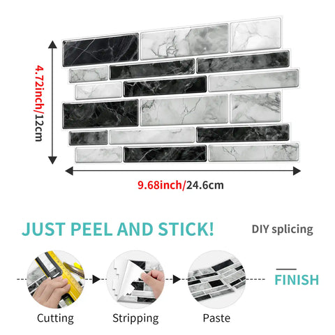 Special Shaped Marble Tile Sticker (Mixed Grey) 12pcs Peel And Stick Wallpaper Luxury and Elegant Style Wall Decor