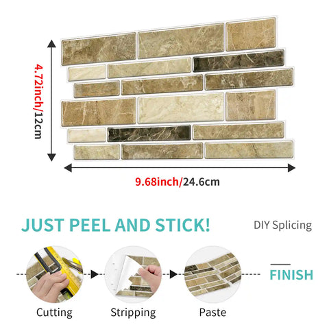 Special Shaped Marble Tile Sticker (Dark Yellow) 12pcs Peel And Stick Wallpaper Luxury and Elegant Style Wall Decor