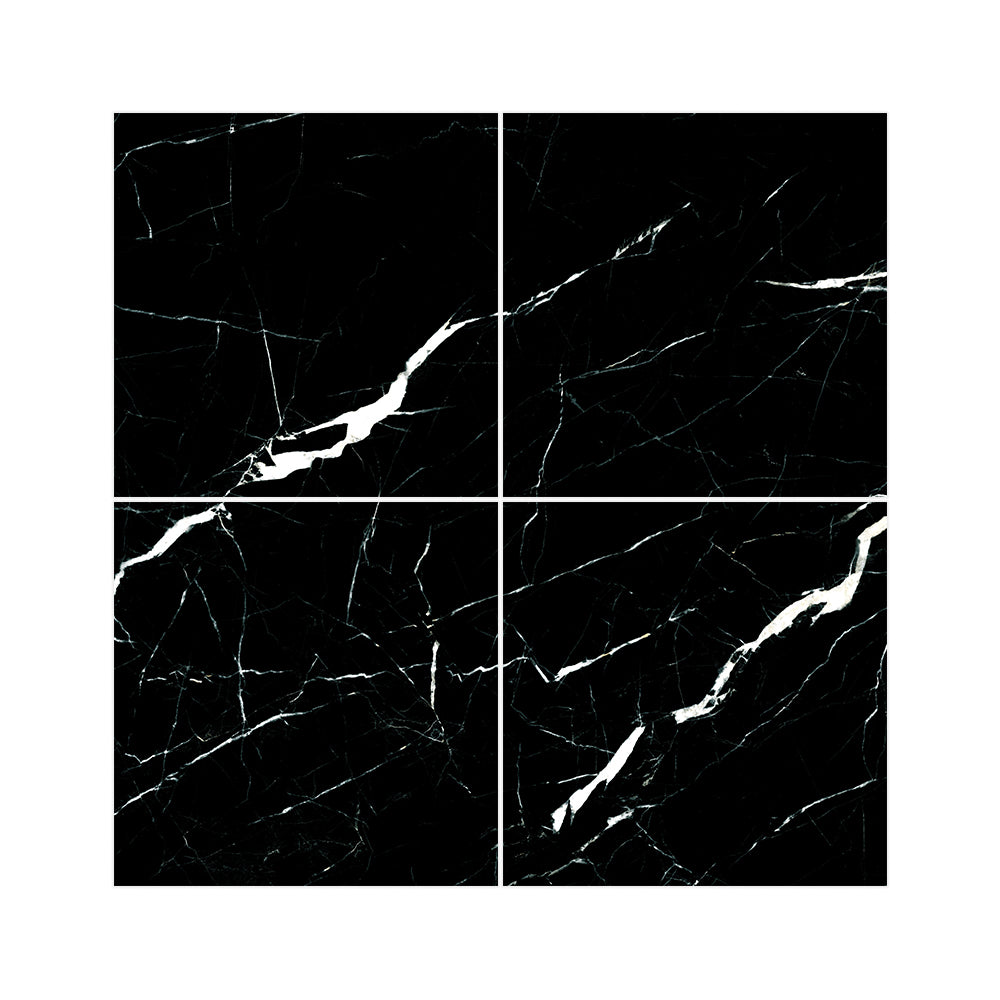 Black and White peel and stick marble floor tile Mirror Like Elegant Easy Installation