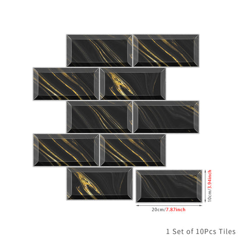 Black Gold Marble Textured Floor Stickers Peel and Stick Luxury Tiles 9pcs