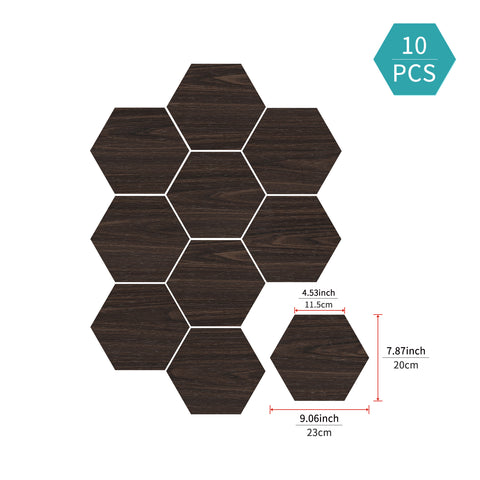 Dark Espresso Wood Hexagonal Foam Porcelain Tile Stickers