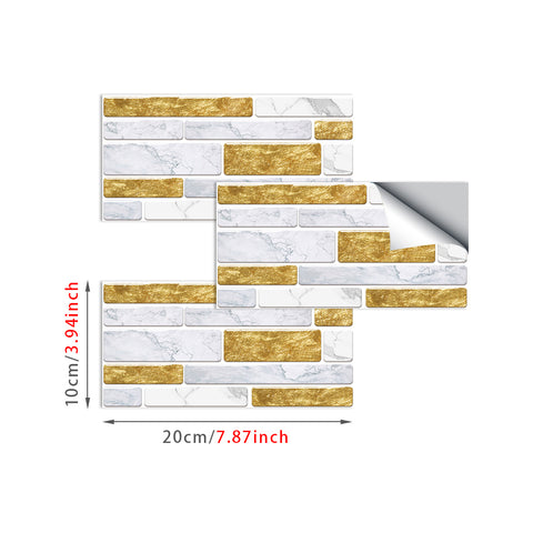 White and Gold Splicing Marble Texture Floor Stickers Peel and Stick