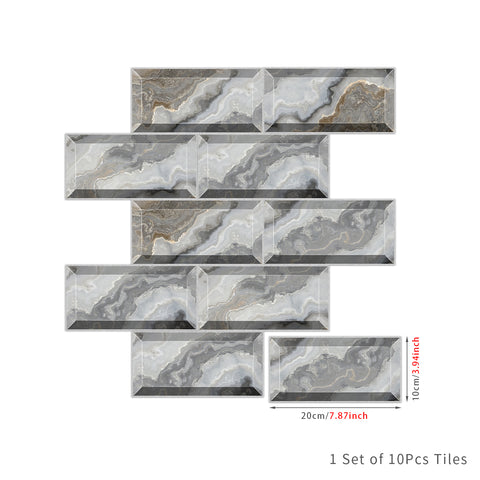 Grey Gradient Marble Textured Peel and Stick Floor Stickers Luxury Tiles 9pcs