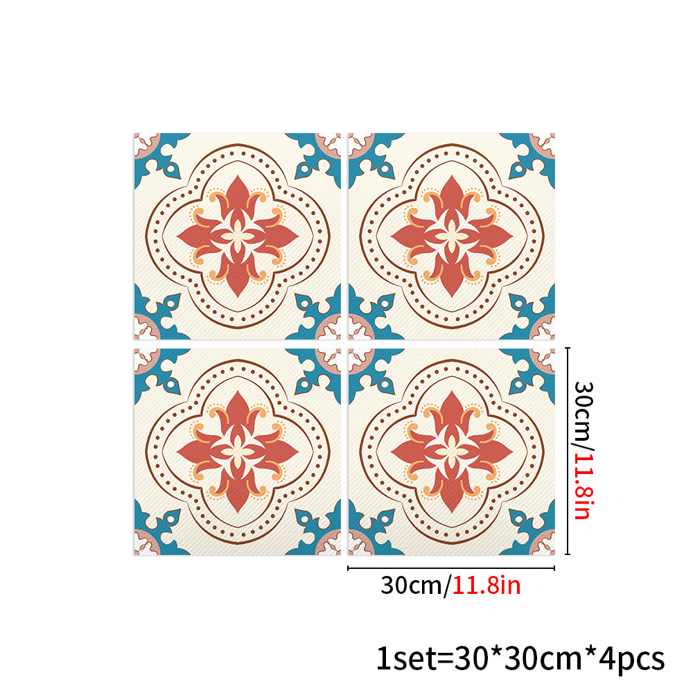 Vibrant Red Blue Floral Pattern Tile