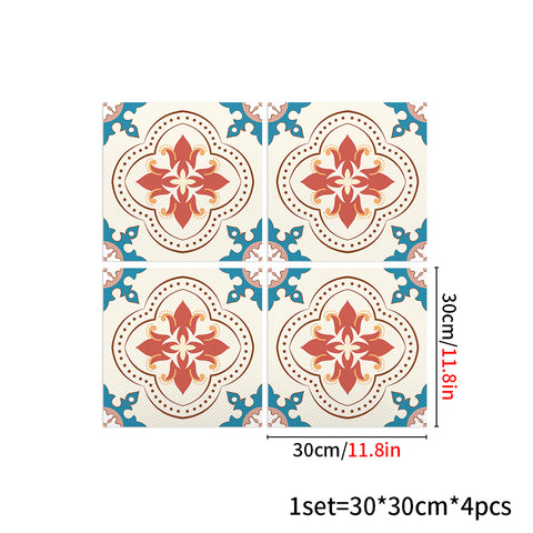 Vibrant Red Blue Floral Pattern Tile