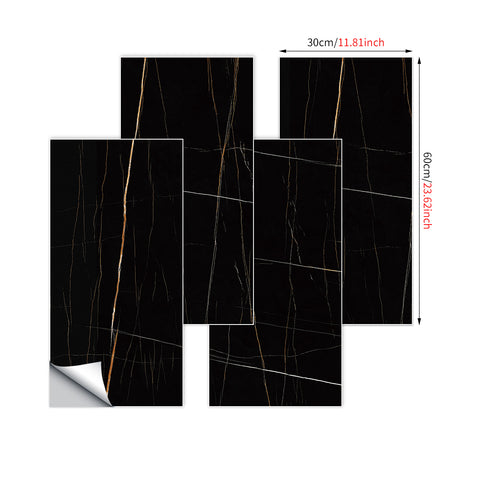 Instant Peel Stick Black Marble Effect Tile Floor Decals with Seamless Beauty Lines