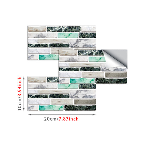 White and Green Splicing Marble Texture Floor Stickers Peel and Stick