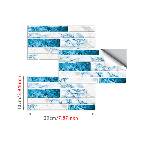 Blue and White Splicing Marble Texture Floor Stickers Peel and Stick