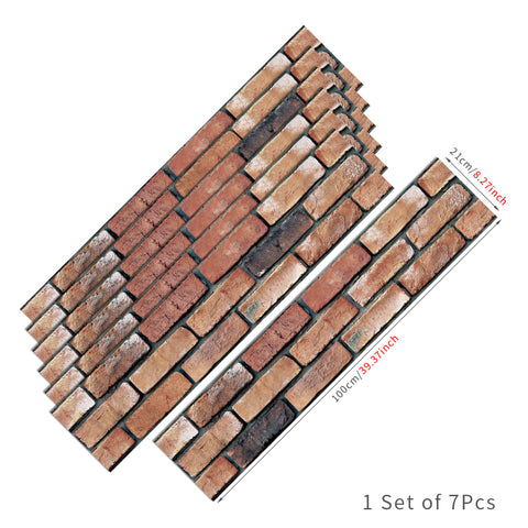 Brick Red and Brown Stone Wallpaper 3D Stone Texture Tiles 7pcs Peel and Stick Rustic Country