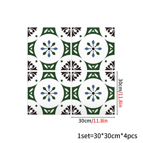 Fresh Green and Black Floral Pattern Tile