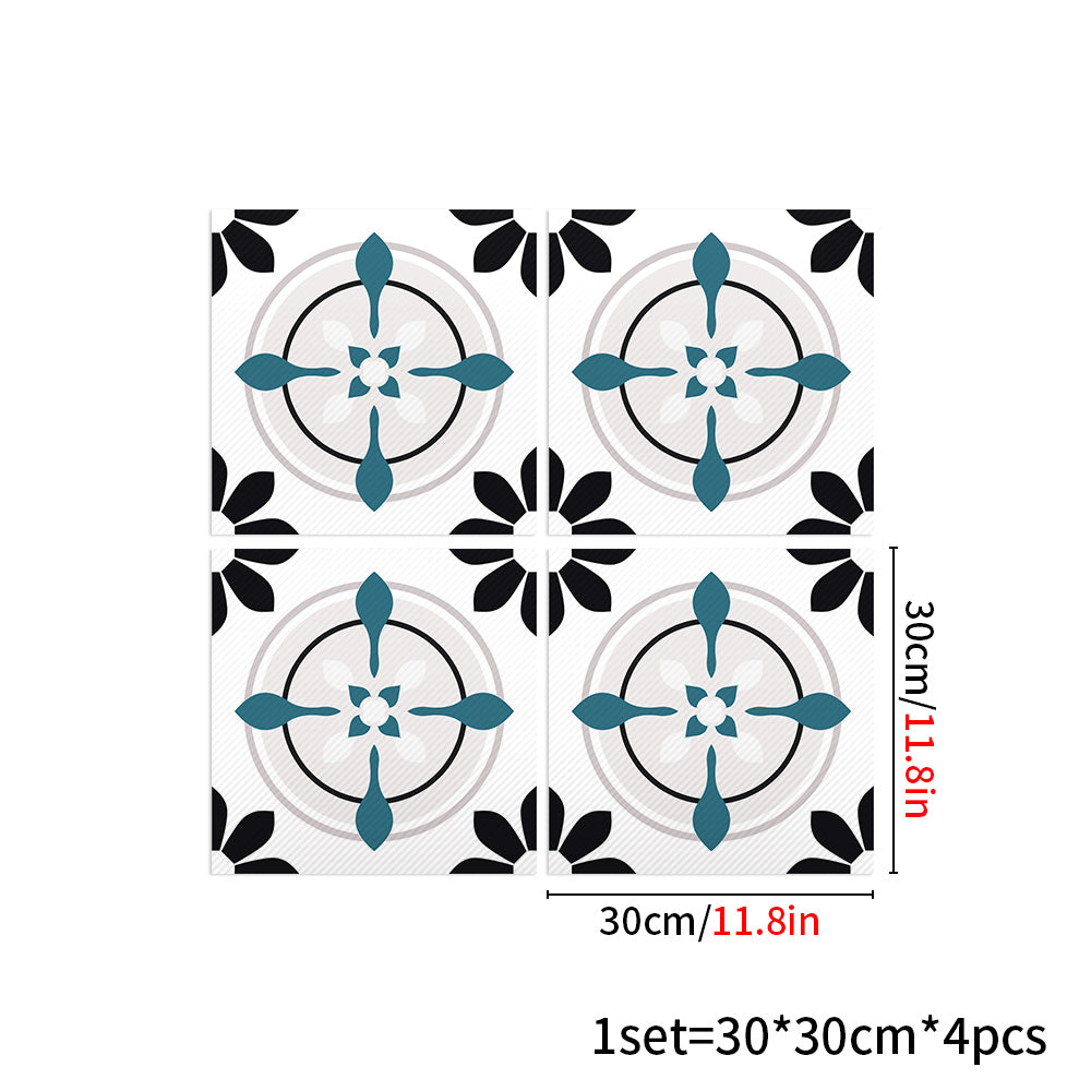 Stylish Teal and Black Decorative Flower Tile