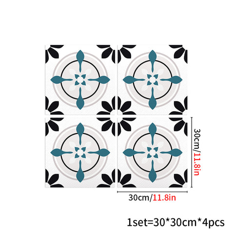 Stylish Teal and Black Decorative Flower Tile